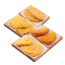 Kipschnitzel
naturel, saté of krokant,
kipburger of kip cordon bleu
2 pakjes van 2 stuks à 100-125 gram